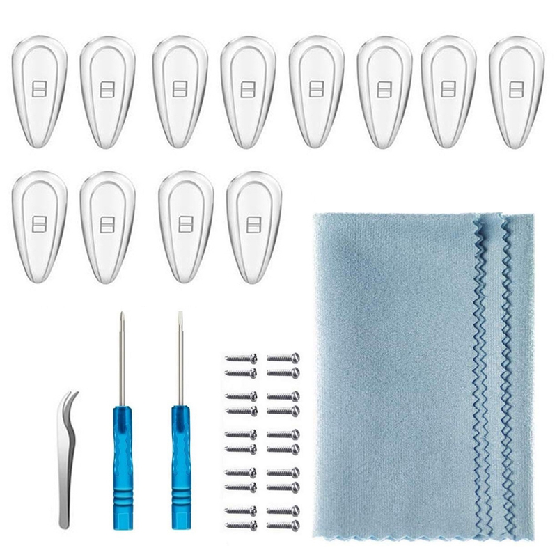 Soft Silicone Air Chamber Eyeglass Nose Pads,Eyeglass Repair Kit,5 Pairs Of Screw-In Air Bag Glasses Nose Pad Set(Blue)